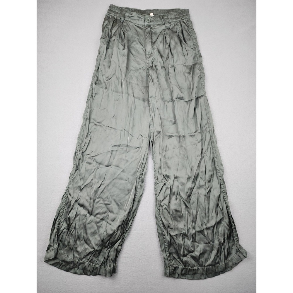 Aerie Pants Womens XS Green Satin Harem Relaxed Elastic Waist Wide Leg Pockets